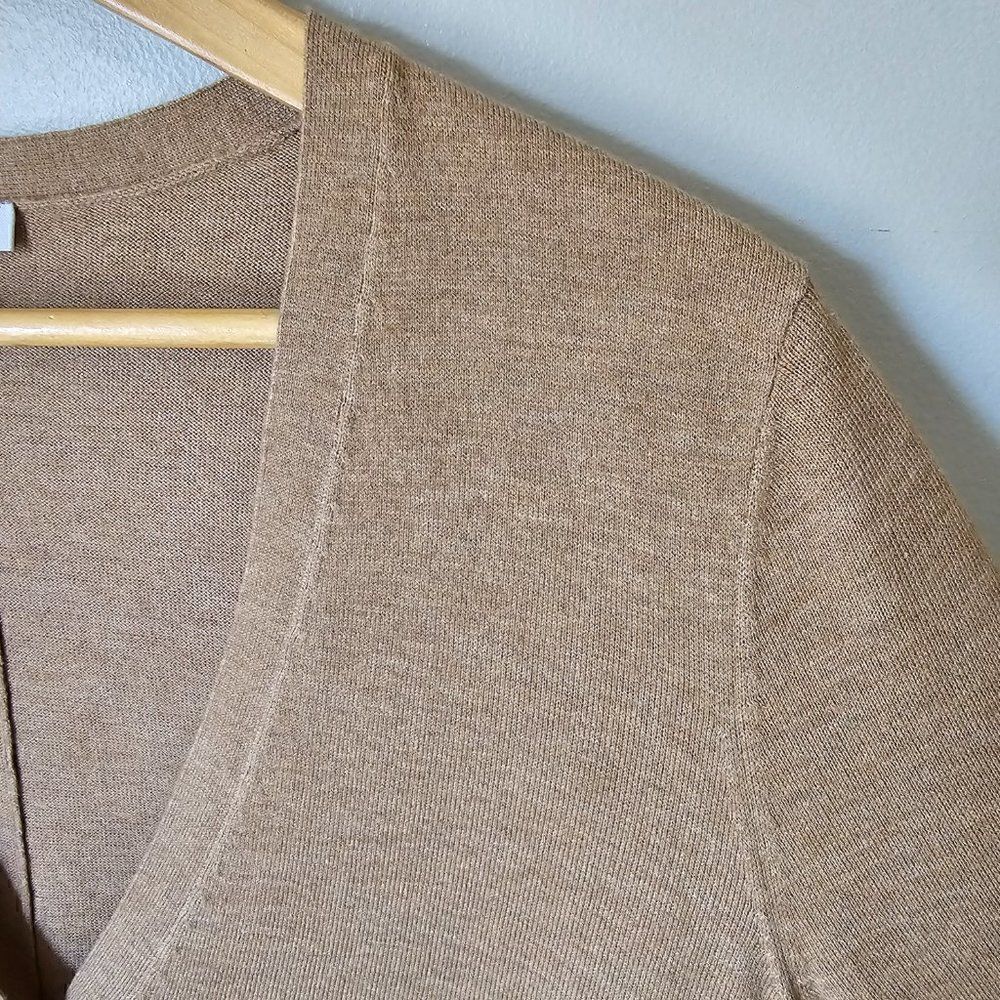 EUC J. JILL WOOL BLEND CAMEL/ TAN LONG SLEEVES V NECK BUTTON DOWN LONGLINE TOP S - Picture 4 of 12
